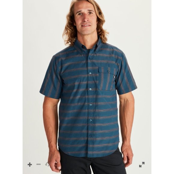 NWT Marmot Beacon Hill Short-Sleeve Woven Shirt - Denim - Picture 2 of 9